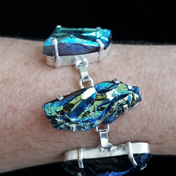 New Rainbow Titanium Crystal Agate Silver Bracelet. - Picture 3 of 8